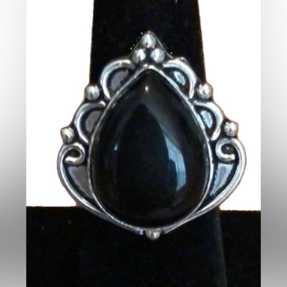 Sterling Silver Black Onyx Teardrop Ring - 7 NWOT